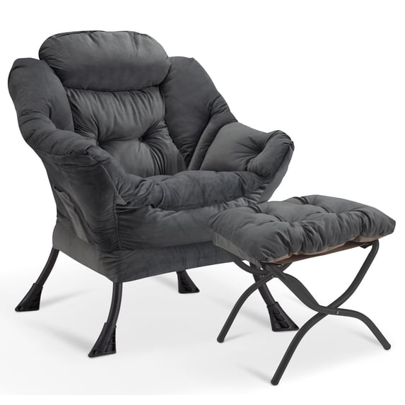 Avocahom Lazy Chair with Ottoman,Thick Padded Modern Accent Armchair,Upholstered Leisure Sofa Chair with armrest,Reading chair with Footstool for bedroom,living room