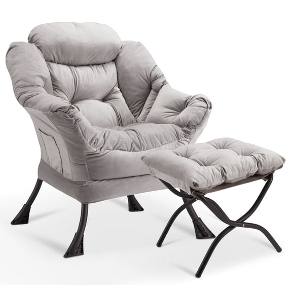 Avocahom Lazy Chair with Ottoman,Thick Padded Modern Accent Armchair,Upholstered Leisure Sofa Chair with armrest,Reading chair with Footstool for bedroom,living room