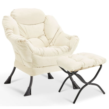 Avocahom Lazy Chair with Ottoman,Thick Padded Modern Accent Armchair,Upholstered Leisure Sofa Chair with armrest,Reading chair with Footstool for bedroom,living room