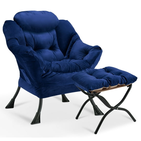 Avocahom Lazy Chair with Ottoman,Thick Padded Modern Accent Armchair,Upholstered Leisure Sofa Chair with armrest,Reading chair with Footstool for bedroom,living room