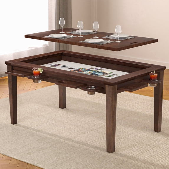 Avocahom Solid Wood Board Game Table for 4–6 with Removable Top, 54" x 31" Gaming Surface, Game Mat, 6 Cup Holders & Hobby Tray – Convertible Gaming and Dining Table for D&D , Card Game and Puzzle