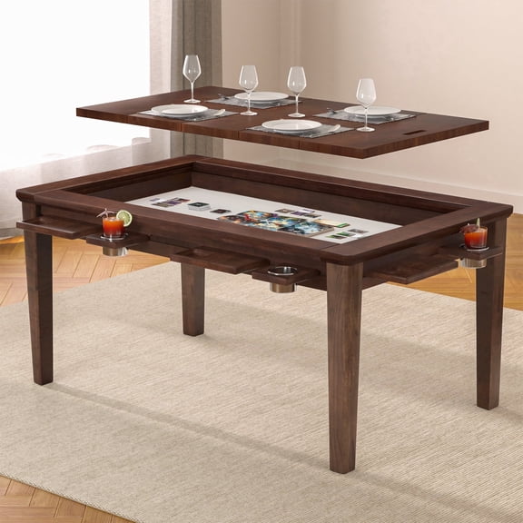 Avocahom Solid Wood Board Game Table for 4–6 with Removable Top, 54" x 31" Gaming Surface, Game Mat, 6 Cup Holders & Hobby Tray – Convertible Gaming and Dining Table for D&D , Card Game and Puzzle