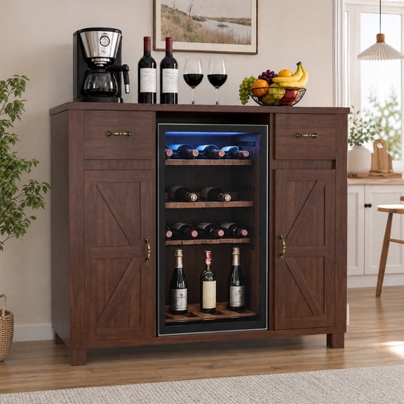 Avocahom Solid Wood Mini Fridge Cabinet with Storage, Large Coffee Bar Sideboard for Kitchen, Dining Room, Living Room