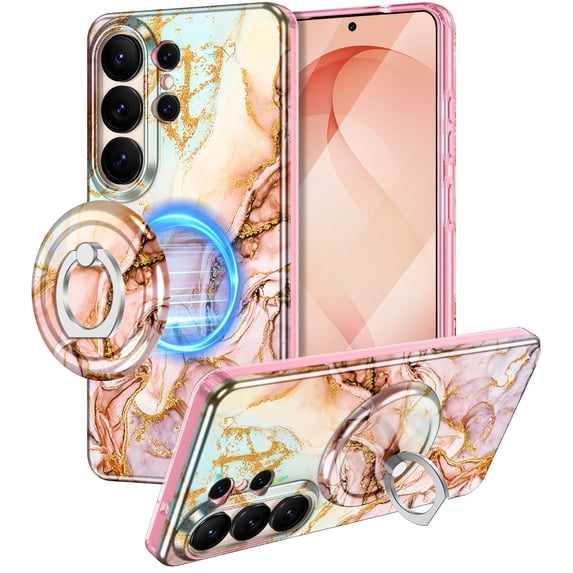 Avocase Compatible with Magnetic for Samsung Galaxy S26 Ultra Case with Invisible Ring Stand,Rugged Slim Shockproof Marble Pattern Design Case for Women Men Girls,Rose Gold Marble