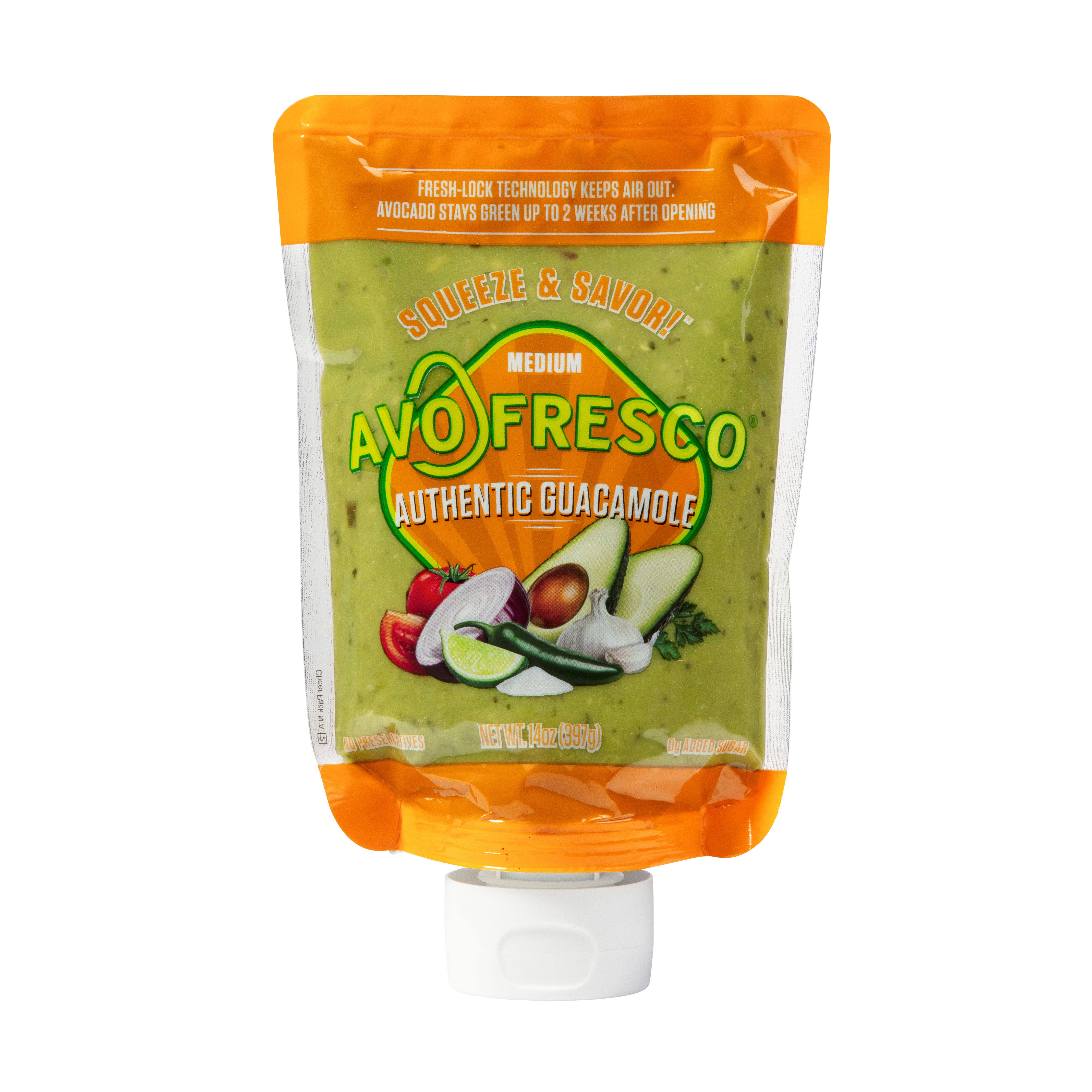 Avofresco Medium Authentic Guacamole 14 oz Squeeze Pouch Refrigerated Cream, Spread