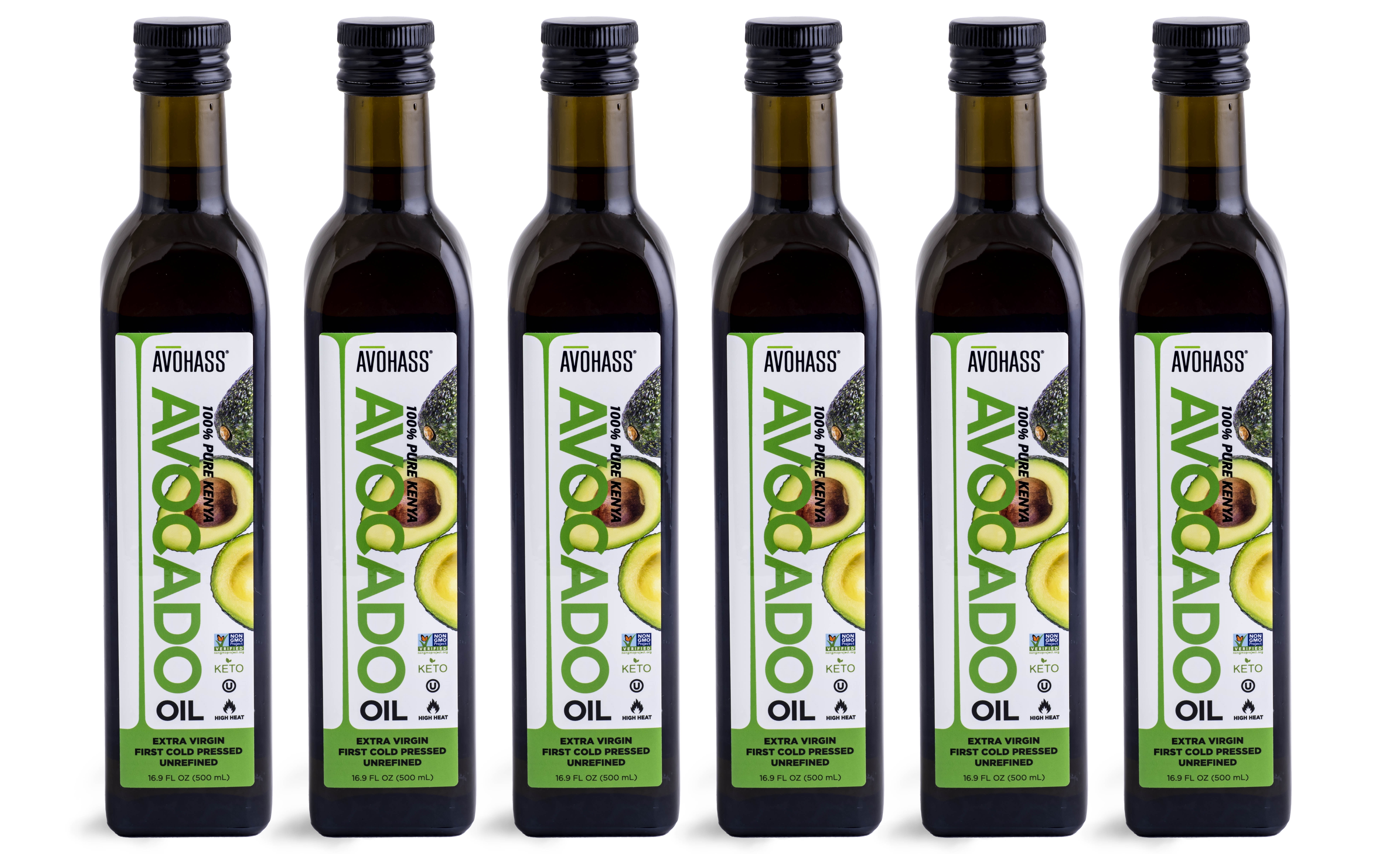 Avohass Extra Virgin Avocado Oil 6 Bottle Case, Non-GMO Project Verified, Kosher Certified, (6) 16.9 fl. oz. Bottles