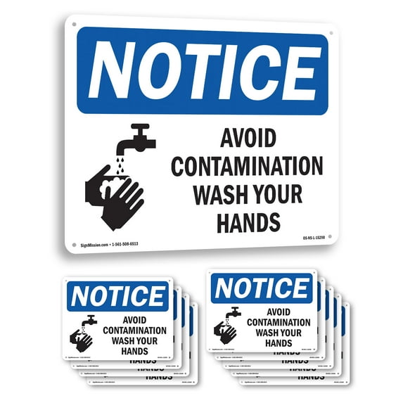 Avoid Contamination Wash Your Hands OSHA Notice Rigid Plastic Sign 24 Inch x 18 Inch - 10 Pack