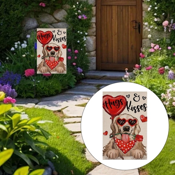 Avoin Valentines Day Dog Garden Flag,12X18 Inch Kisses Double Sided,Anniversary Wedding Yard Outdoor Flag