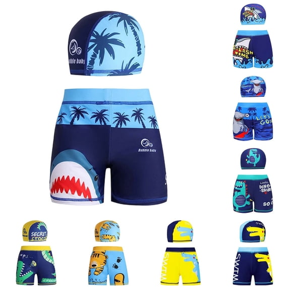 Avolia Boys Kids Swim Trunks Quick Drying Nylon Breathable Bathing Suit Set Summer Beach Pool Ocean Diving Water Activities Apparel Athletic Outfits with Swim Cap Black 110