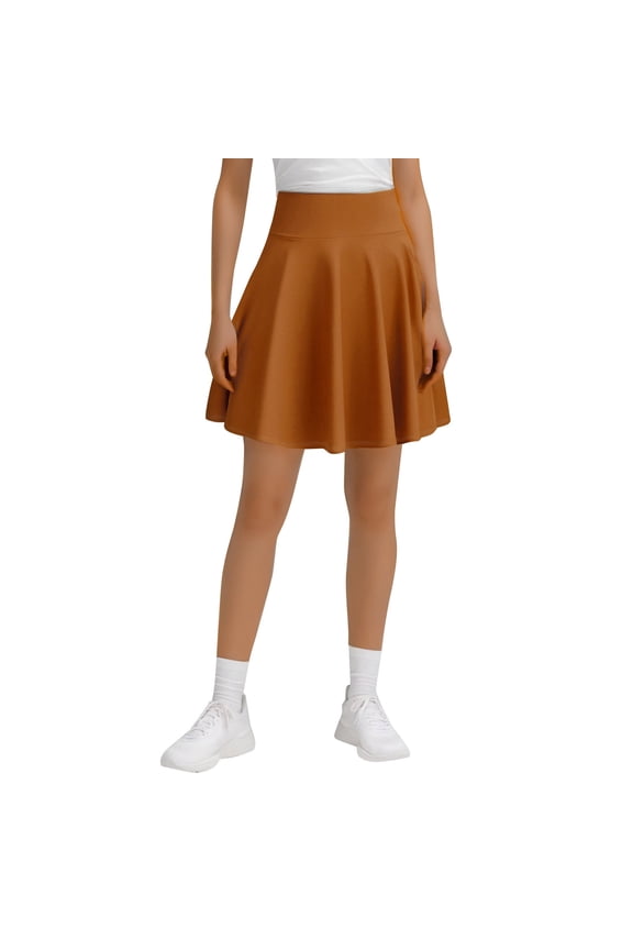 Flared Pleated Midi Skirt for Women High Waist A-Line Versatile Half Skirt for Daily Work and Casual StylingCoffeeXXL