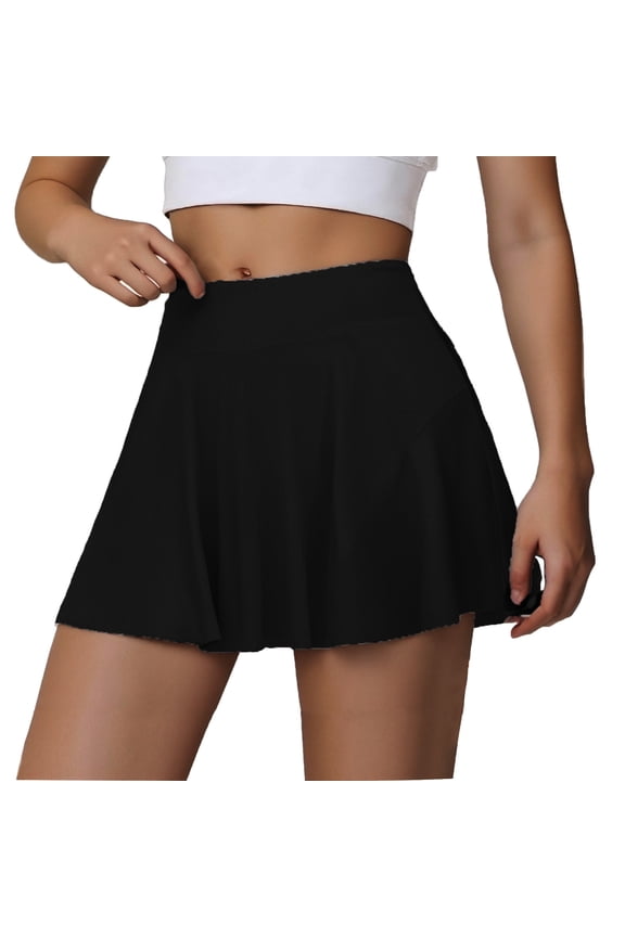 High Waisted Athletic Skort 2 in 1 Running Tennis Skirt with Built-in Shorts for Fitness WorkoutBlackXXL