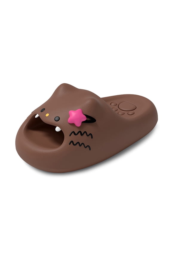 Mens -On Slippers Home Shower Sandals Big Eye Cat Print EVA Water-Resistant Indoor Daily Wear With Anti- Outsole Coffee 7.5
