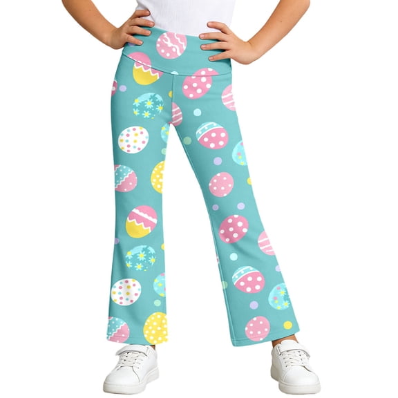 Avolia Pants for Girls Wide Leg Flared Style with Athletic Stretch Comfort Long Breathable Casual Play Everyday Outfits Trousers Mint Green 120
