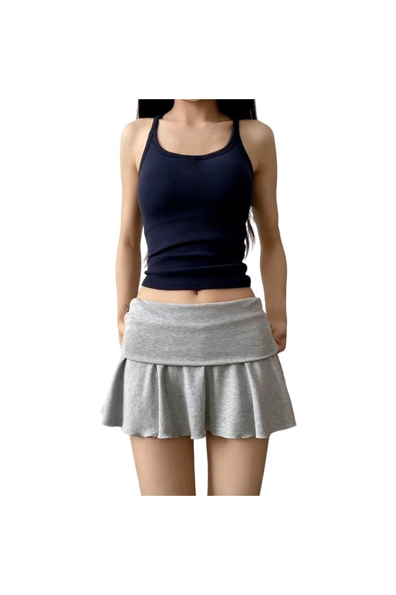Pleated Athletic Tennis Skirt Flippable High Waistband Stretchy Skort for Yoga Running and Casual Daily WearGreyL