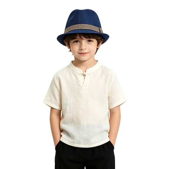 Avolia Unisex Kids Fedora Hat Breathable Polyester Jazz Cap Autumn Beach Travel with Adjustable Strap Black One Size
