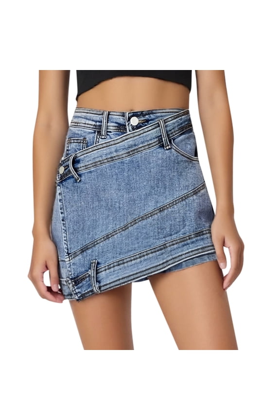 Women High Waist Denim Skort A Line Casual Mini ShortsBlueL