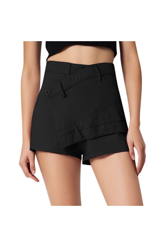 Women High Waist Denim Skort A Line Casual Mini Skirt ShortsBlackXL