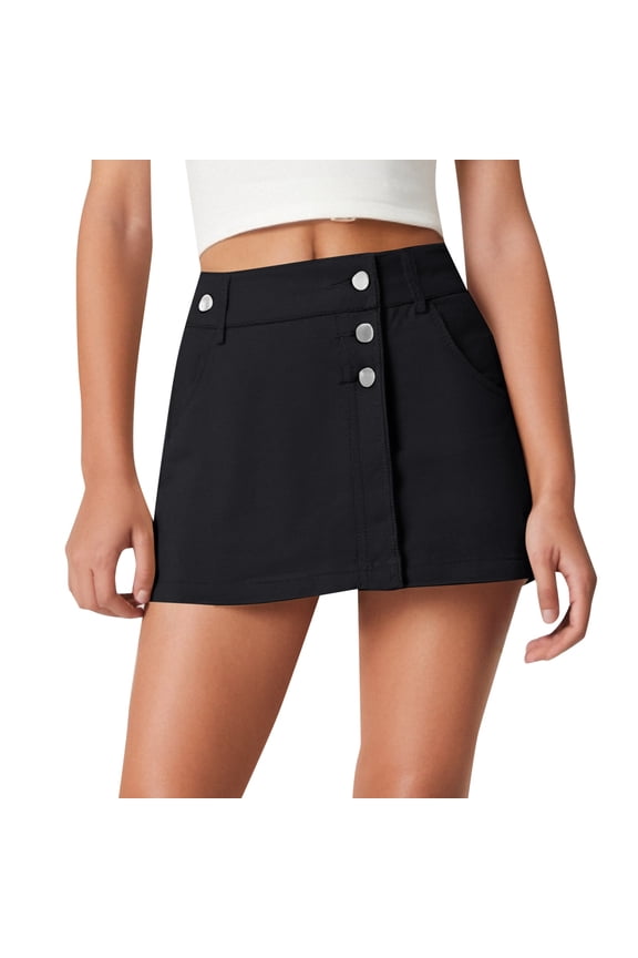 Women High Waisted Denim Skort Irregular Hem A Line Summer ShortsBlackXL