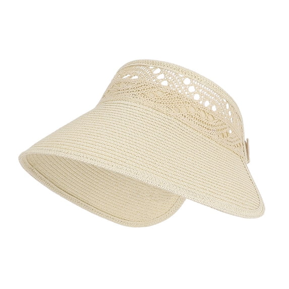 Avolia Women Summer Beach Sun Hat Wide Brim Wrap Around Hollow Woven Breathable Polyester Packable Travel Beige11.18One Size