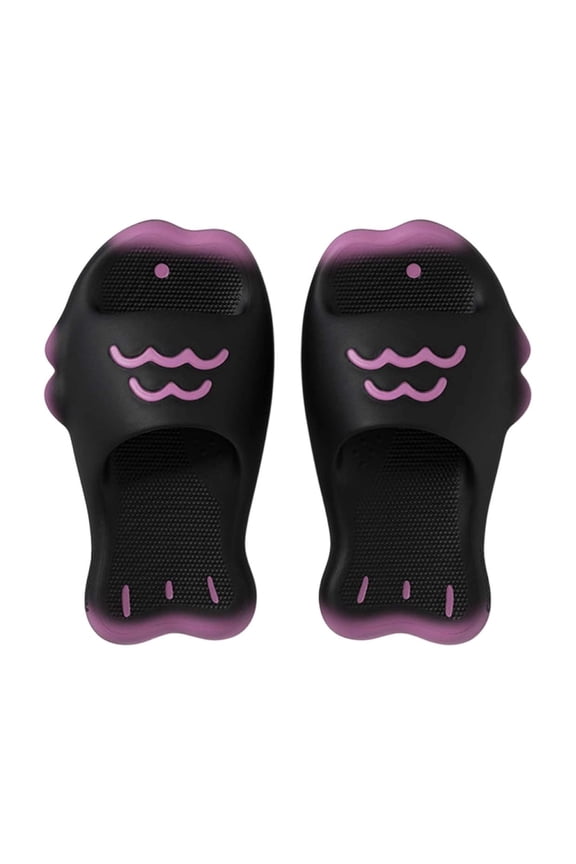 Women Taiyaki Slippers Casual Beach Sandals Open Toe Open Back Thick Sole Lightweight Breathable EVA Home Outdoor Loungewear with Cartoon Motif Black 6.5