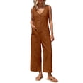 thumbnail image 1 of Avolia Women's Button Front Sleeveless Jumpsuit Wide Leg Blend Romper with Pockets, 1 of 3