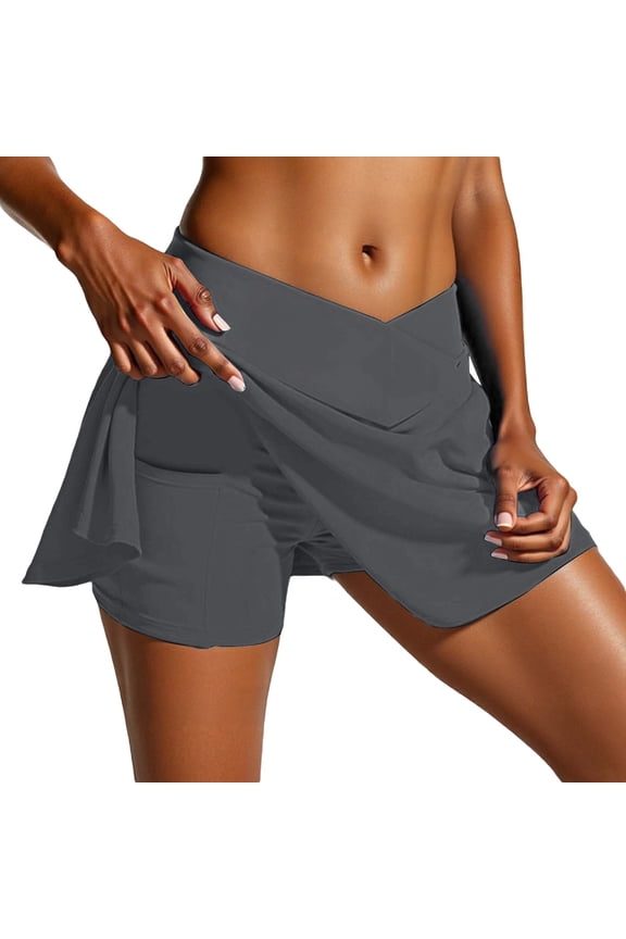 Women's High Waist Tennis Skirt with Pockets Built-in Shorts Athletic Yoga Skort for Outdoor Sports FitnessDark GrayL