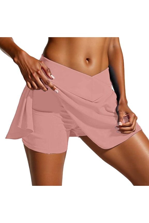 Women's High Waist Tennis Skirt with Pockets Built-in Shorts Athletic Yoga Skort for Outdoor Sports FitnessPinkXL