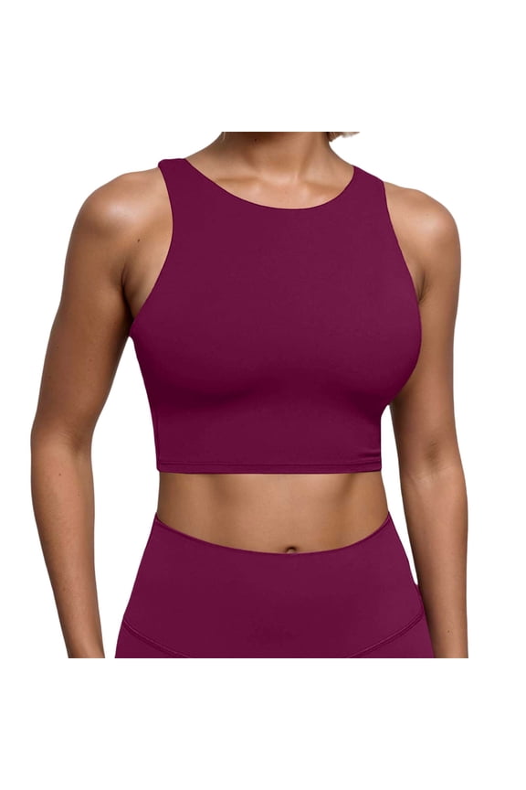 Tank Tops for Women Racerback Open Back Round Neck with Padded Design Soft Stretchy Daily Layering Exercise Casual Outings Summer Crop