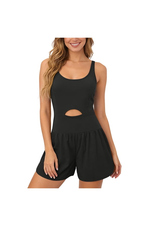 Women's Strappy Backless Yoga Jumpsuit Workout Romper Shorts Activewear Bodysuit