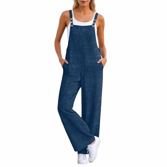 Avolia Women's Washed Denim Jumpsuit Sleeveless Wide Leg Casual Overalls Relaxed Fit Pant