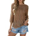 thumbnail image 1 of Avolia Womens Beach Cover-Up Tee Top Lightweight Knit Short Sleeve Hollow Design Casual Summer Outing Khaki S, 1 of 5