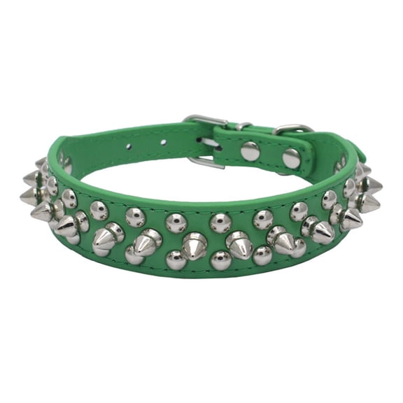 Avolia XXL Cool Spiked Studded Dog Collar, Adjustable PU Leather Pet Collar with Sturdy D-Ring for Small, Medium & Large Dogs (Size/Colour as Pictured),Green,XL