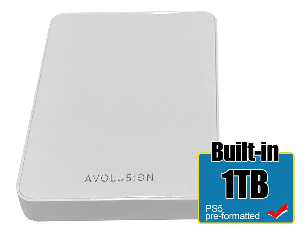 Avolusion Z1-S 1TB USB 3.0 Portable External Gaming PS5 Hard Drive - White (PS5 Pre-Formatted) - 2 Year Warranty
