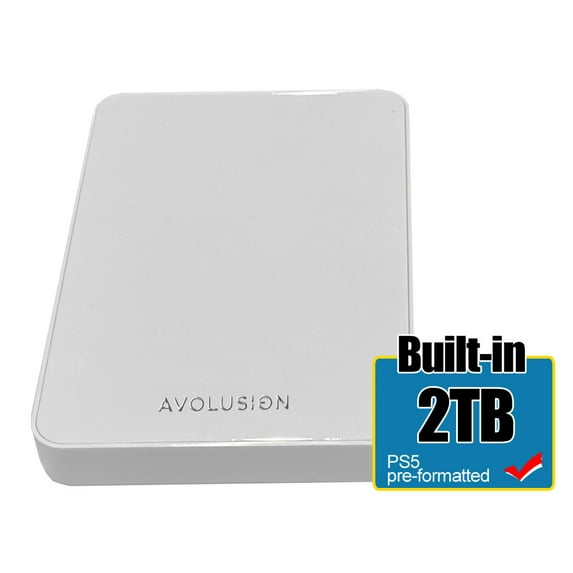 Avolusion Z1-S 2TB USB 3.0 Portable External Gaming PS5 Hard Drive - White (PS5 Pre-Formatted) - 2 Year Warranty