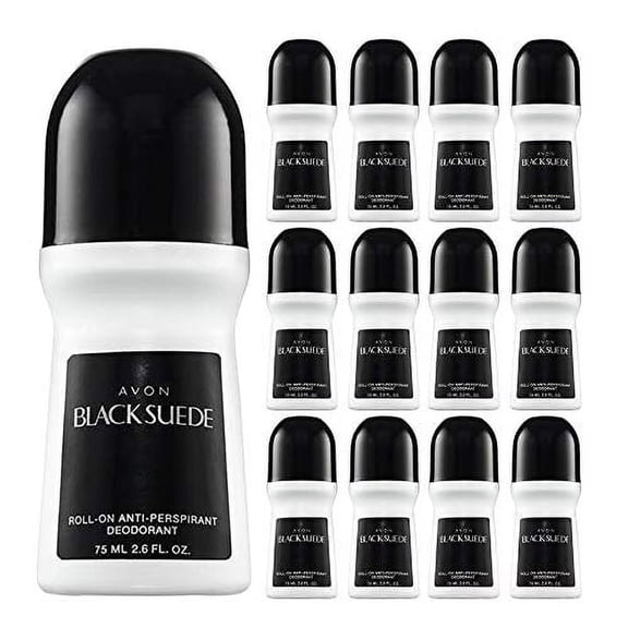 Avon Black Suede Men's Roll-on Deodorant. Non-Whitening, Non-Staining, Quick-Drying Formula. 2.6 Oz / 75 ml. Pack of 12