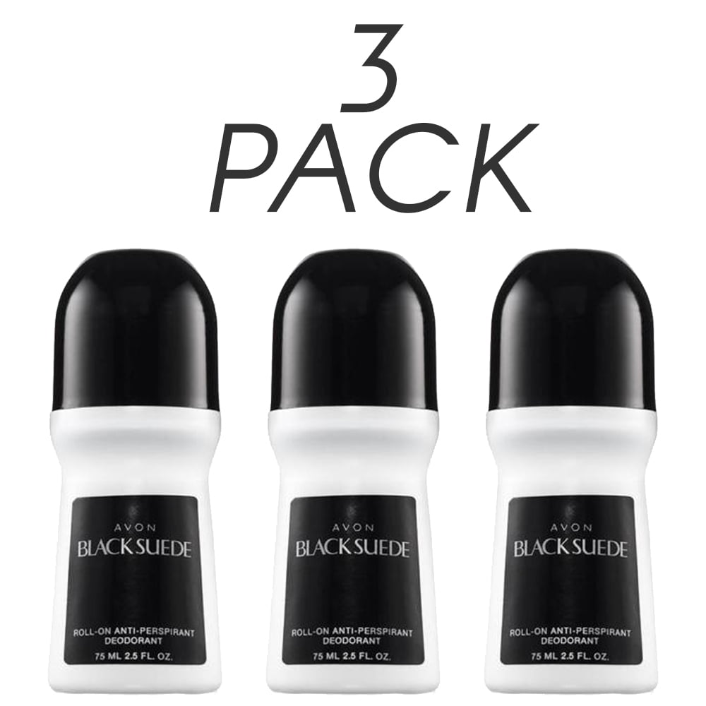 Avon Black Suede Men's Roll-on Deodorant. Non-Whitening, Non-Staining, Quick-Drying Formula. 2.6 Oz / 75 ml. Pack of 3