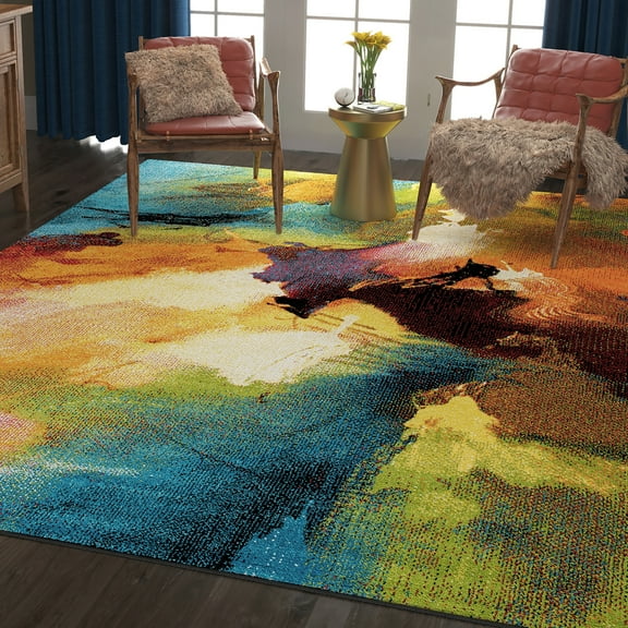 Avon Contemporary 5' x 7' Multi-Color Polypropylene Indoor Area Rug