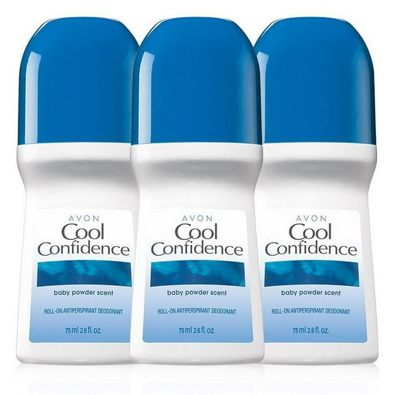 Avon  Cool Confidence Deodorant 2.6 oz./75ml - Roll-On Antiperspirant Deodorant Anti-Whitening - Non-Staining - Quick-Drying Formula - 3 Pack