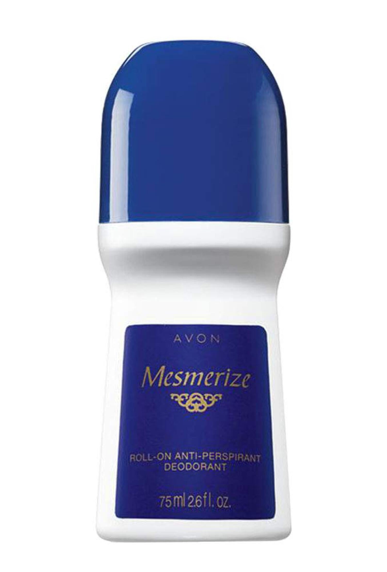 Avon Deodorant Men's Roll-on Mesmerize, Quick-drying, Non-whitening, Anti-stain formula, 24-Hour Odor and Wetness Protection, 2.6oz/75ml