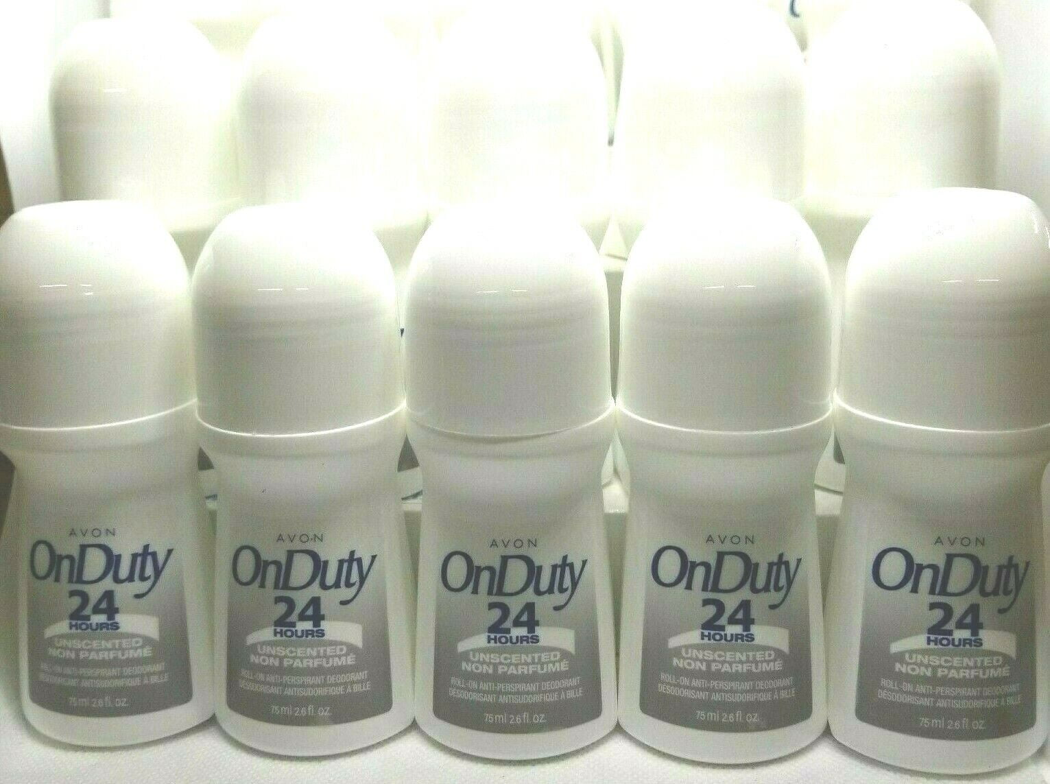 Avon ON DUTY 24 Hours UNSCENTED Roll-on Deodorant 2.6 fl.oz LOT of 10