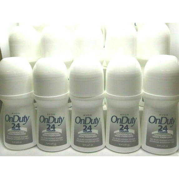 Avon ON DUTY 24 Hours UNSCENTED Roll-on Deodorant 2.6 fl.oz LOT of 10