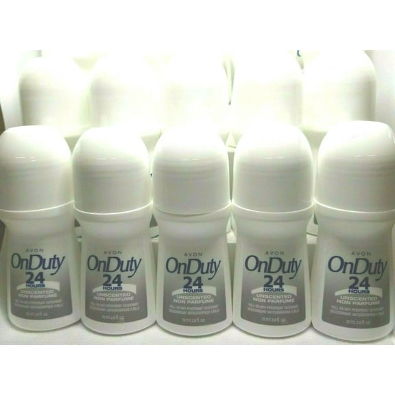 Avon ON DUTY 24 Hours UNSCENTED Roll-on Deodorant 2.6 fl.oz LOT of 10