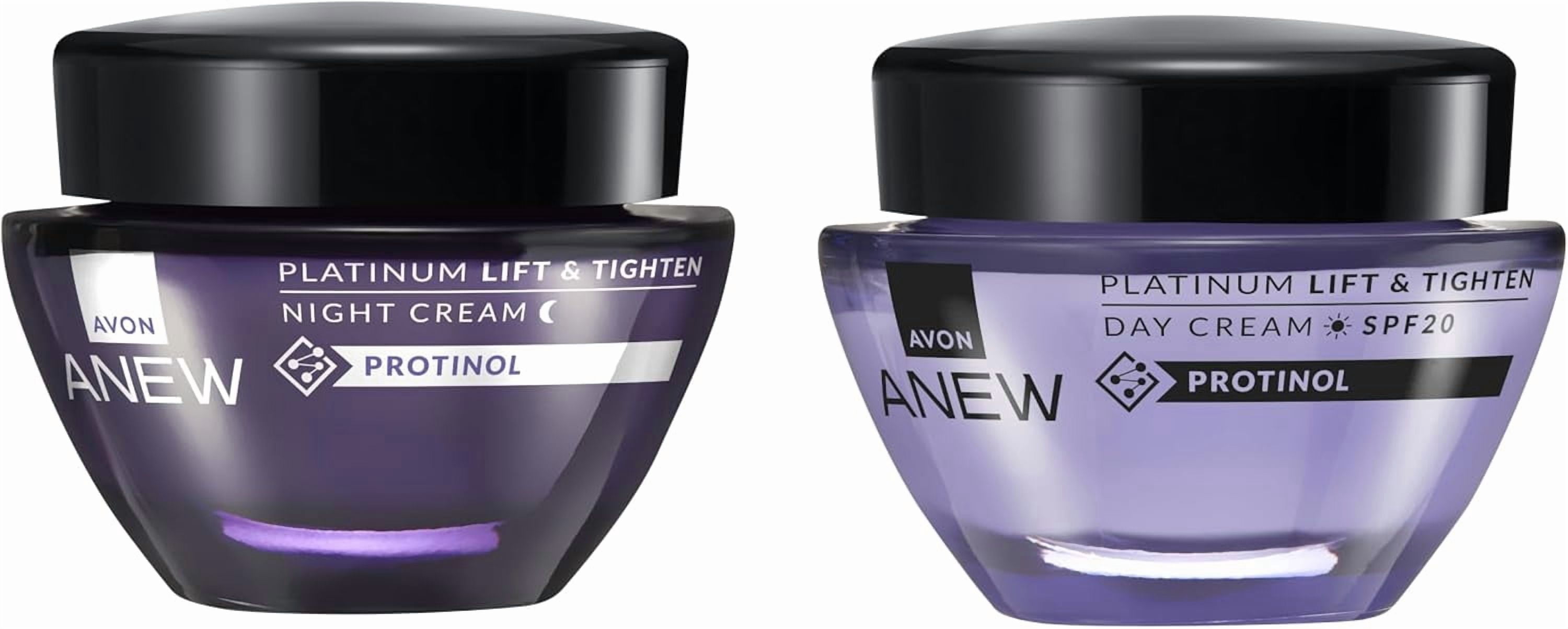 Avon Anew Platinum Duo, Day Cream 50ml + Night Cream 50ml, Pack of 2, To Lift & Tighten Skin for Age 50+, Powered by Collagen, Cruelty Free