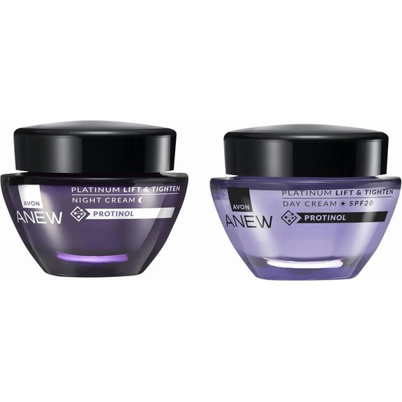 Avon Anew Platinum Duo, Day Cream 50ml + Night Cream 50ml, Pack of 2, To Lift & Tighten Skin for Age 50+, Powered by Collagen, Cruelty Free