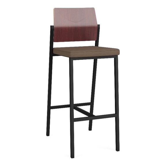 Avon Reception Cafe Stool UPH Seat HPL Back / Black Steel / Mahogany / Brown