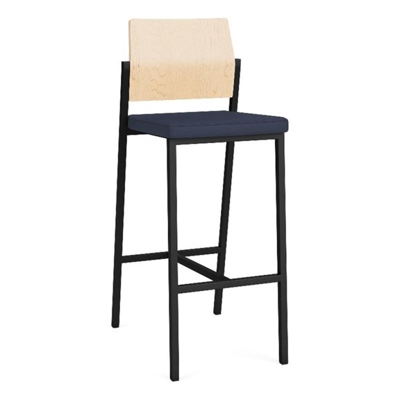 Avon Reception Cafe Stool UPH Seat HPL Back / Black Steel / Natural / Blue