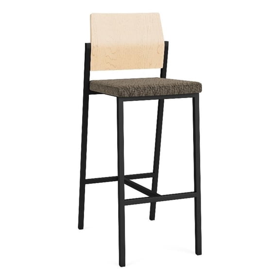Avon Reception Cafe Stool UPH Seat HPL Back / Black Steel / Natural / Brown