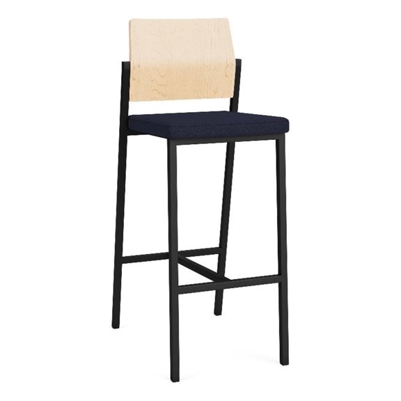Avon Reception Cafe Stool UPH Seat HPL Back / Black Steel / Natural / Navy Blue