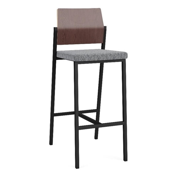 Avon Reception Cafe Stool UPH Seat HPL Back / Black Steel / Walnut / Gray