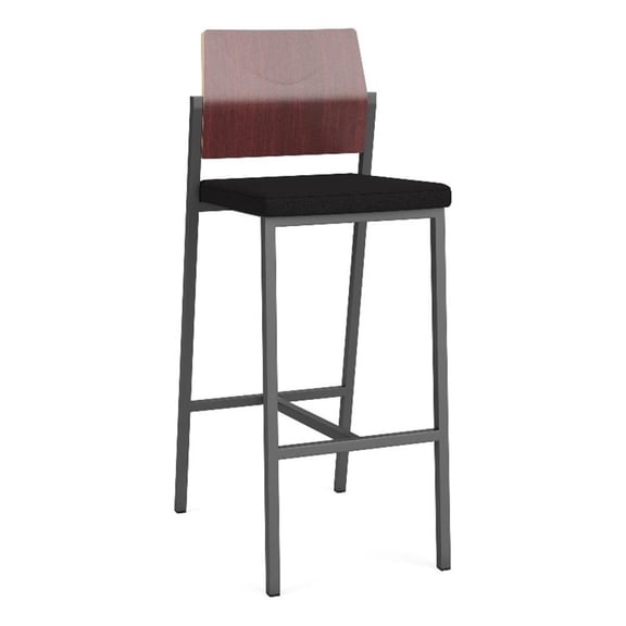 Avon Reception Cafe Stool UPH Seat HPL Back / Charcoal Steel / Mahogany / Black
